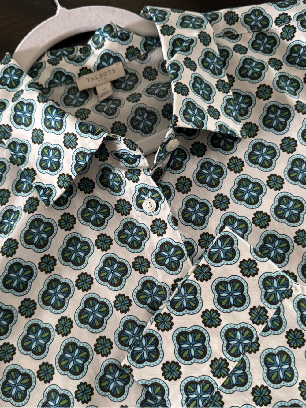 Talbots Geometric Floral Medallion Pattern Shirt